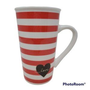 STARBUCKS Valentine's Love Heart Tall Red White Striped 2017 Coffee Mug 16 oz.